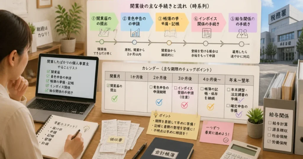 個人で起業したら最初にする税務手続|開業届・青色申告・インボイス