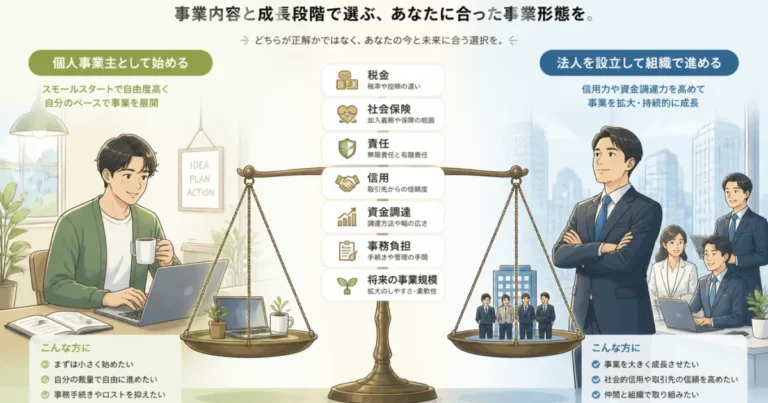 個人事業主と法人、どちらで起業する?|開業前に決める7つの基準