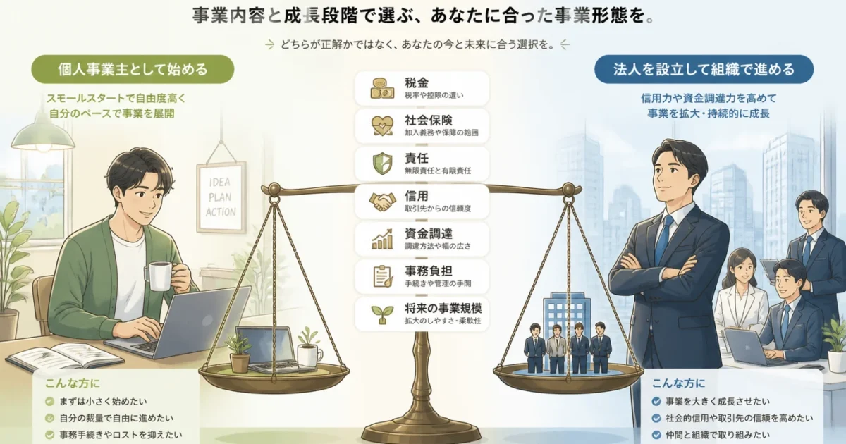 個人事業主と法人、どちらで起業する？｜開業前に決める7つの基準