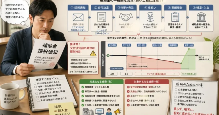 起業で補助金・助成金を使う前に｜後払い・対象外・交付決定の落とし穴