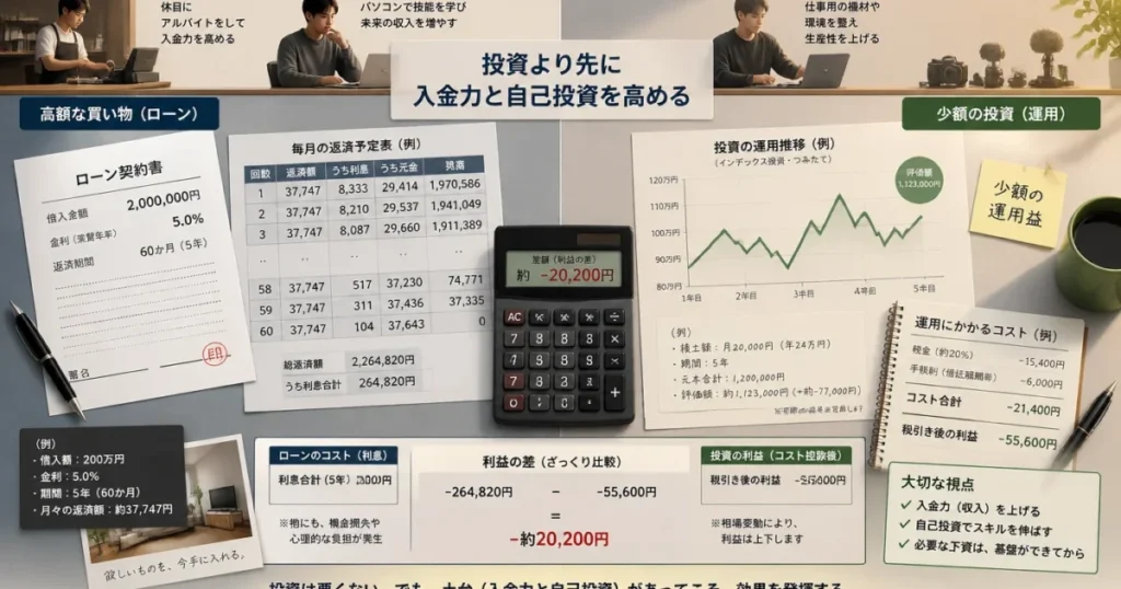 ローンを組んで投資は本当に得？元手・利回り・副業を数字で比較