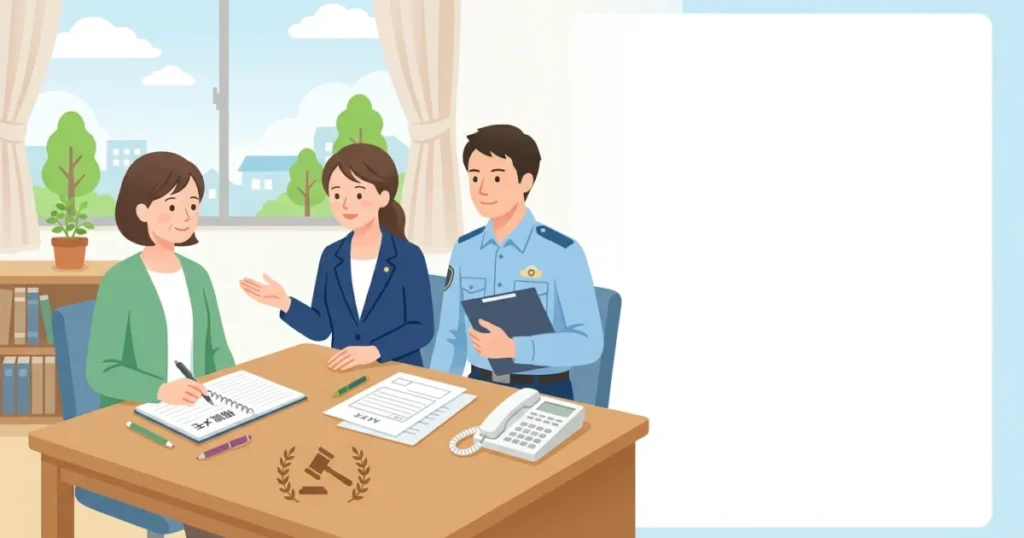 犯罪被害後に警察や法律相談の案内を受ける場面のイラスト