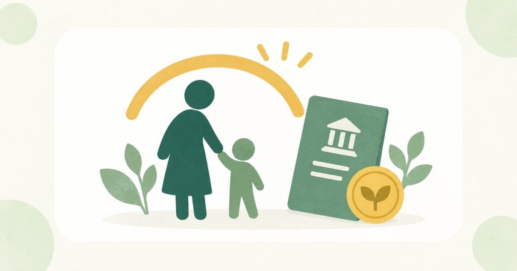子のある家族と年金書類の図